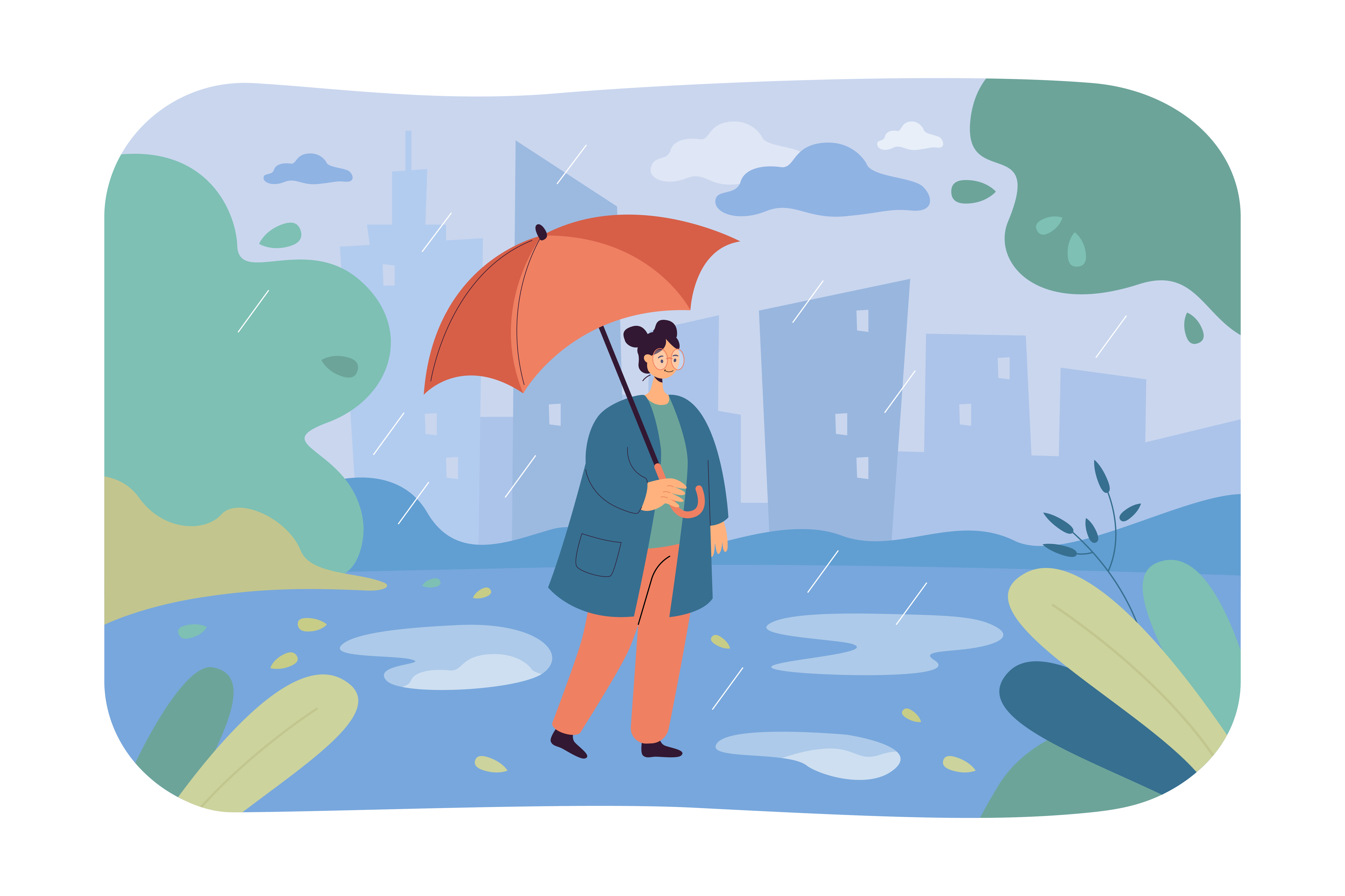 illustratie vrouw met paraplu